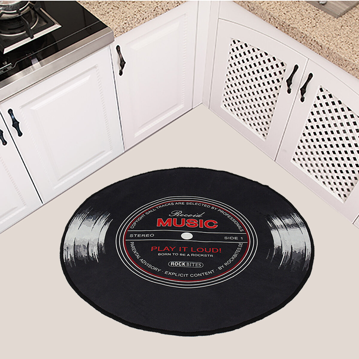 60-120cm Retro Music CD Record Printed Soft Round Floor Mat Room Area Carpet Rug