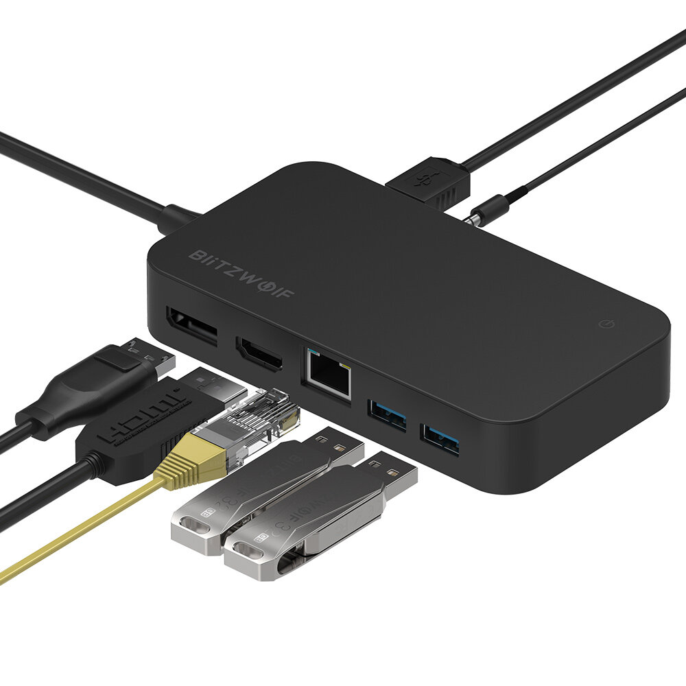 BlitzWolf BW-TH7 7 in 1 Surface Docking Hub with 2-Port USB 3.0 USB 2.0 DC5V IN RJ45 Gigabit Ethernet DP HD Port Adapter