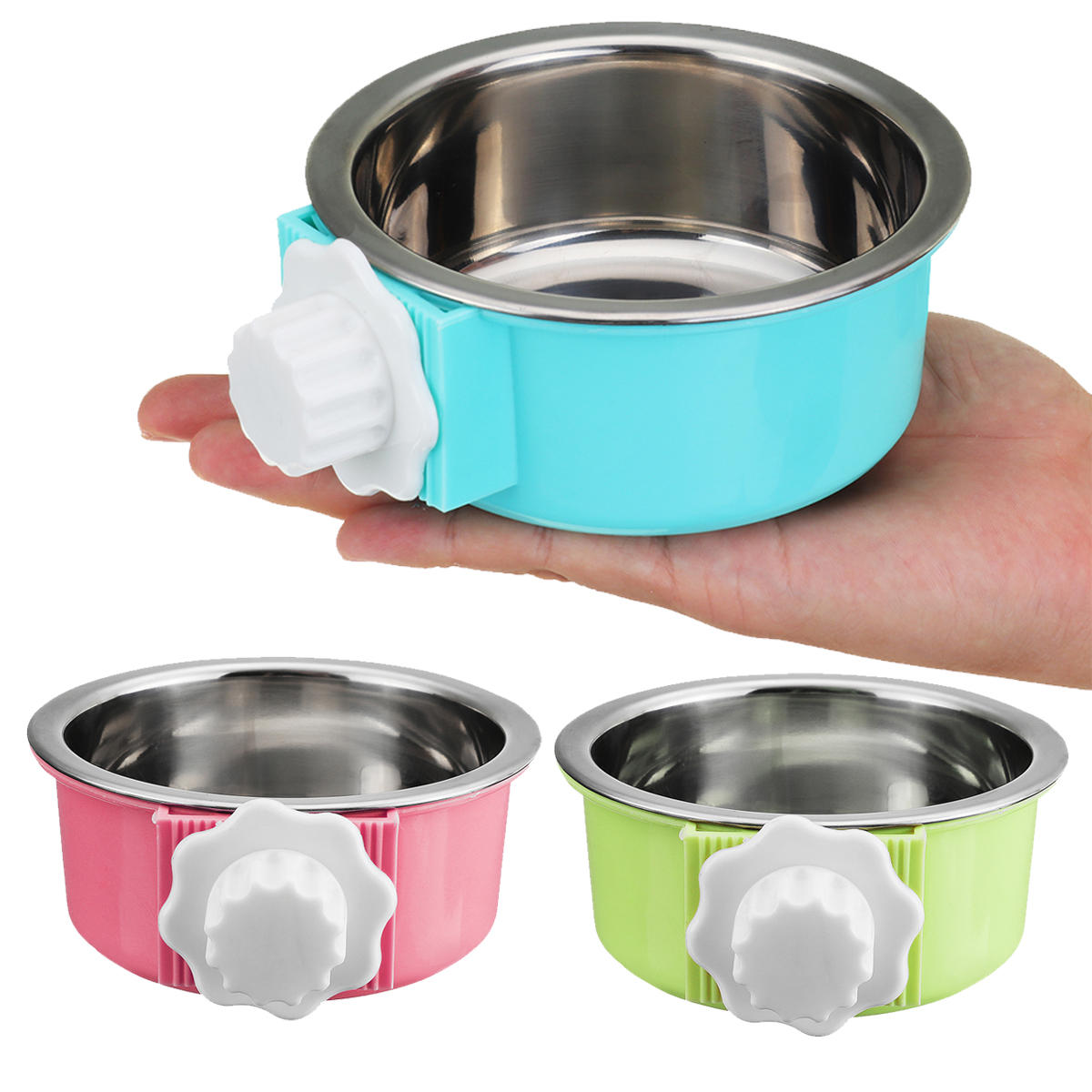 

5cm Stainless Steel Hang-on Bowl For Pet Dog Cat Crate Cage Outdoor Food Dish Food Water Bowl