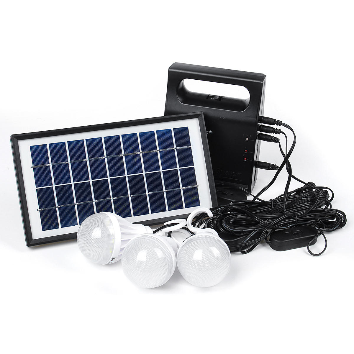Sistema di illuminazione a pannelli solari con lampadine LED USB da 6V per esterni, giardini, campeggio ed emergenze