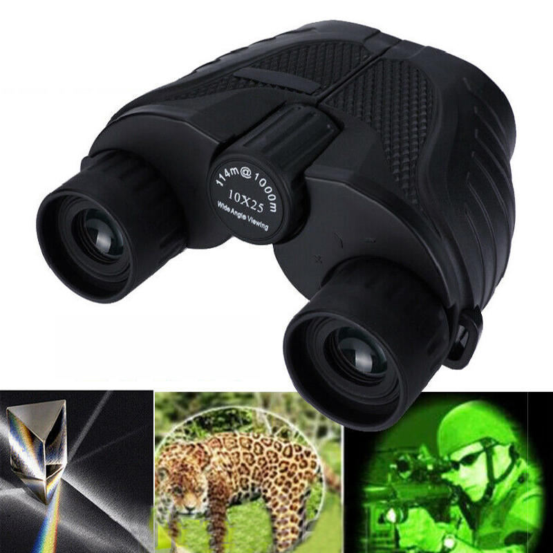 Binóculos miniatura 10X25 HD de visão noturna ao ar livre, com prisma BAK4, de alta potência, à prova d'água para viagens e camping.