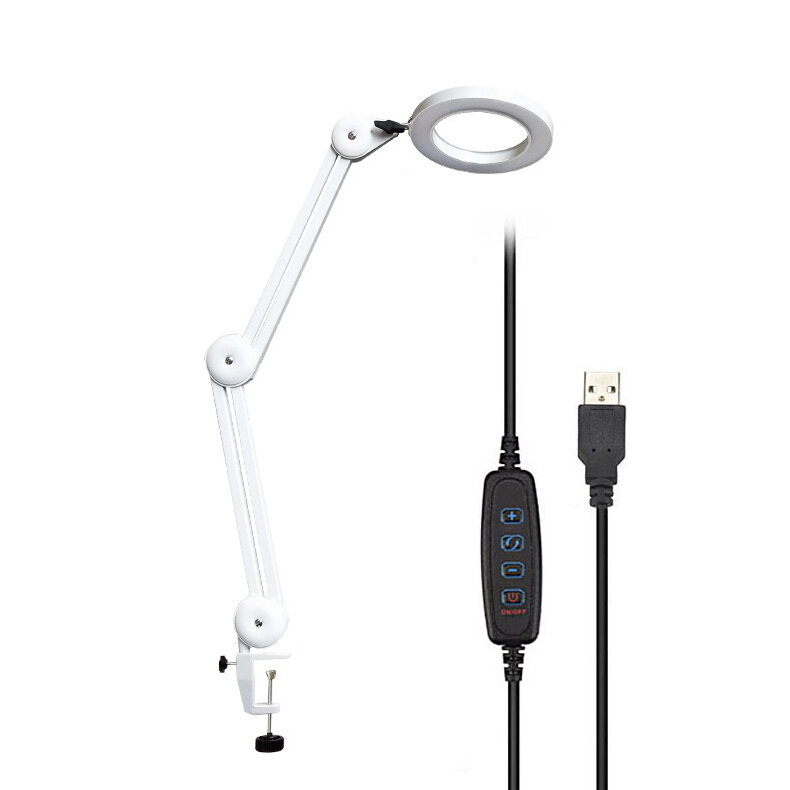 

YG-809-2 5X Magnifying Lamp Illuminated Desktop Magnifier LED Lamp with 84mm Clamp Swivel Arm or Reading with Dust Cover