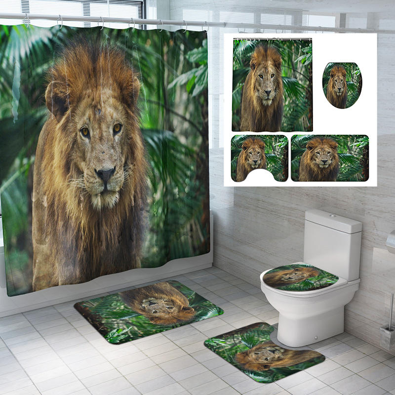 1,8 m bad badkamer decor douchegordijn set tijger leeuw prints polyester 12 haak