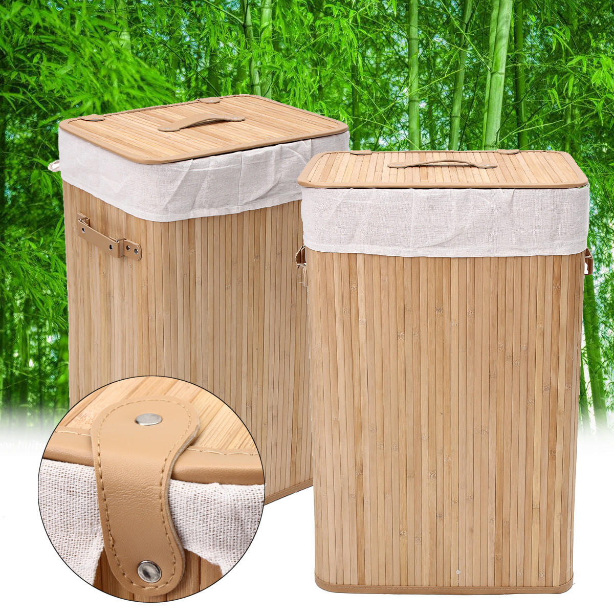 

Bamboo Laundry Hamper Basket Wicker Clothes Storage Sorter Bin Organizer Lid Storage Baskets