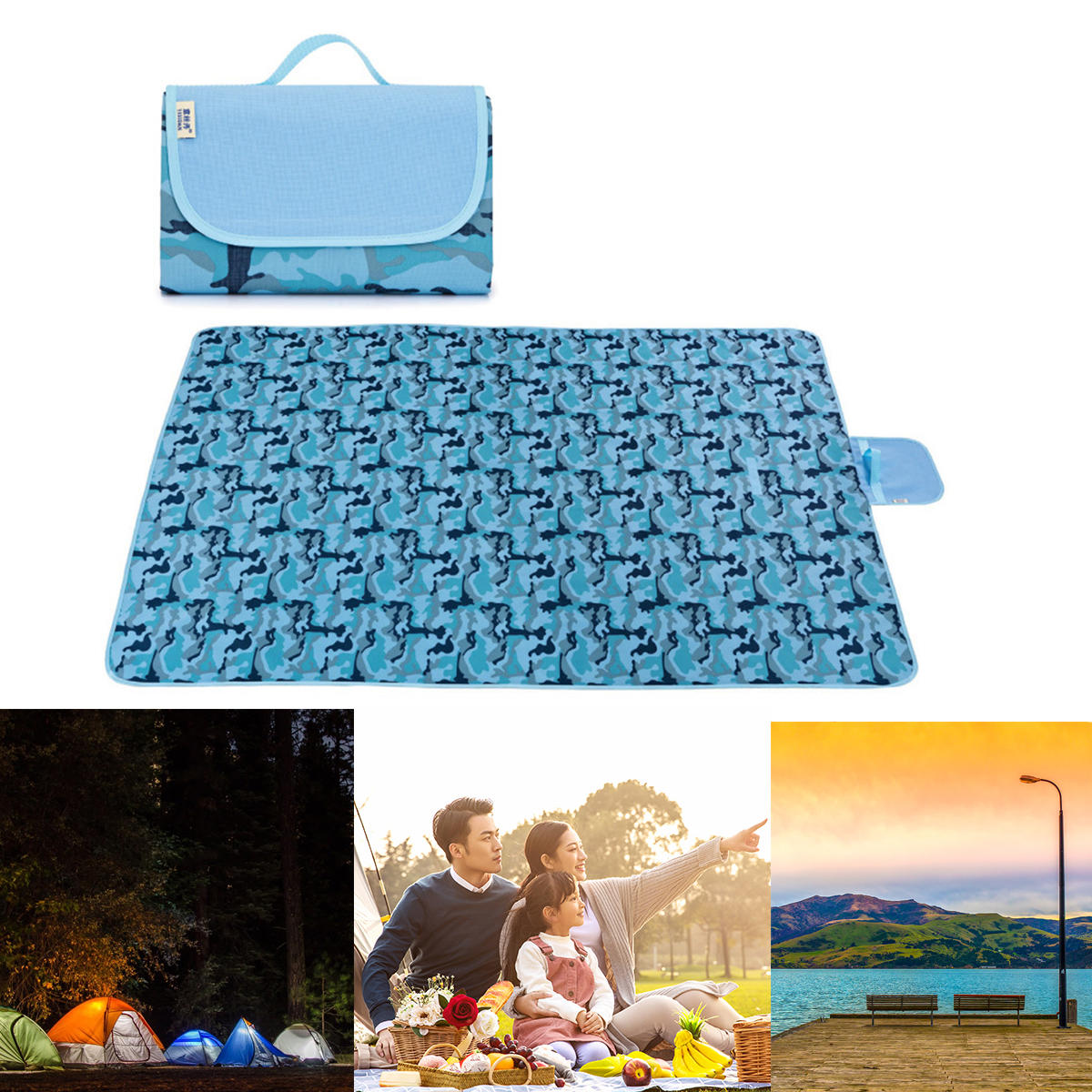 Összecsukható piknik-szőnyeg 145/195x200cm, vízálló, nedvességálló, strandhoz, kempingezéshez és utazáshoz.