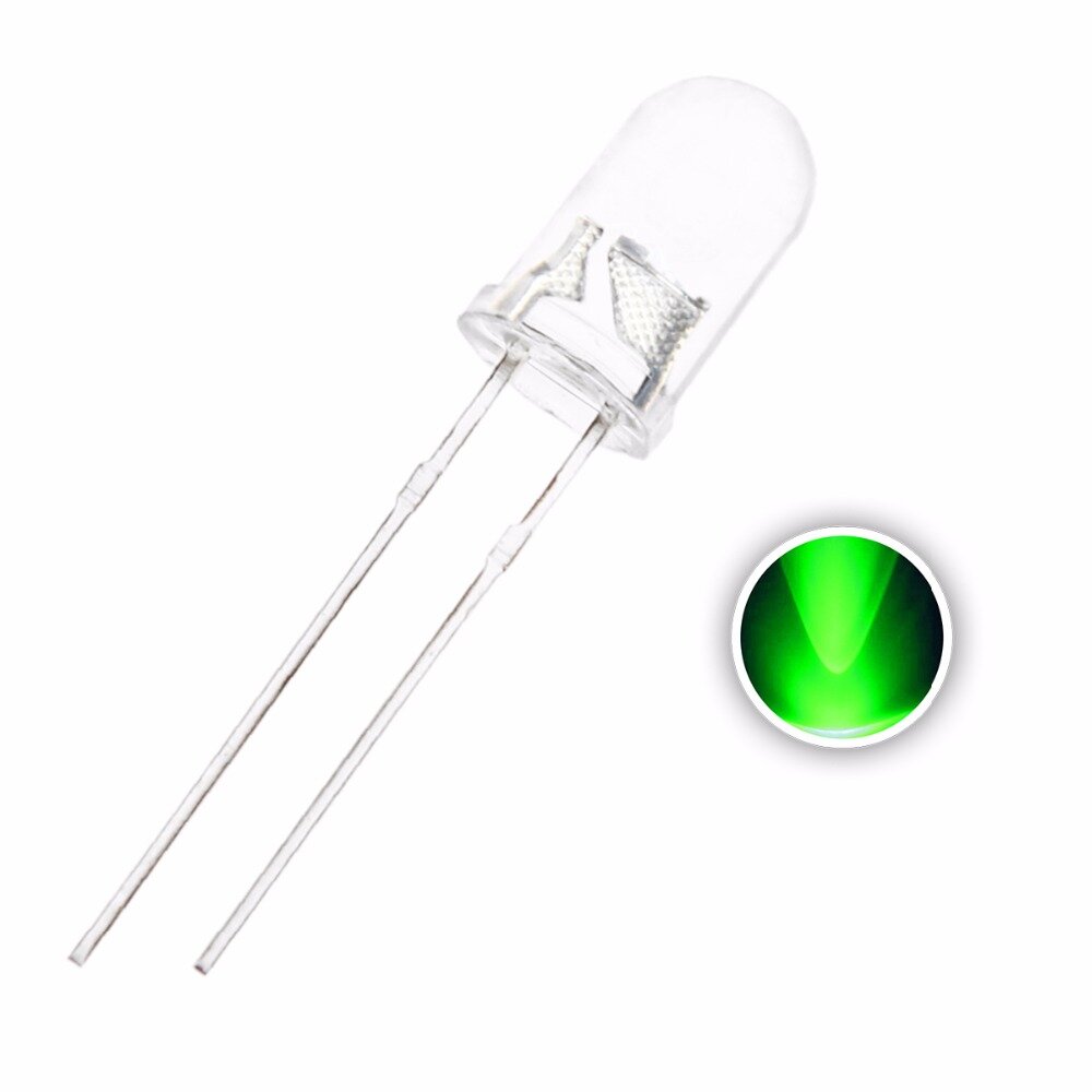 

100шт прозрачный 5мм зеленый LED диод круглый ультра яркий прозрачный сквозное отверстие 20мА 3В
