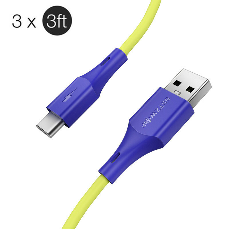 

[3 Pack] BlitzWolf® BW-TC14 3A QC3.0 Quick Charge USB Type-C Cable Fast Charging Data Sync Transfer Cord Line 3ft/0.9m F
