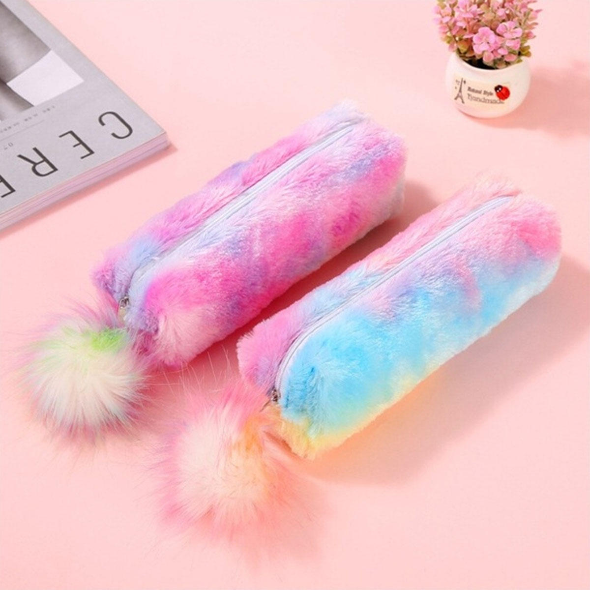 Pencil case Furry quality stationery back to school gift fluffy case FREE pen