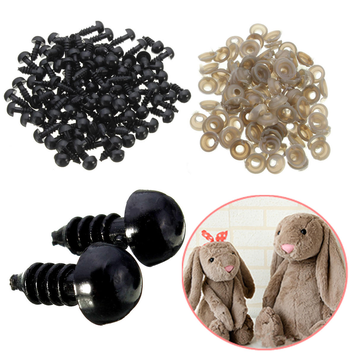

100Pcs Toys Eyes Washers Black Plastic Safety Eyes For Teddy Bear Doll Animal Puppet Crafts Accessories