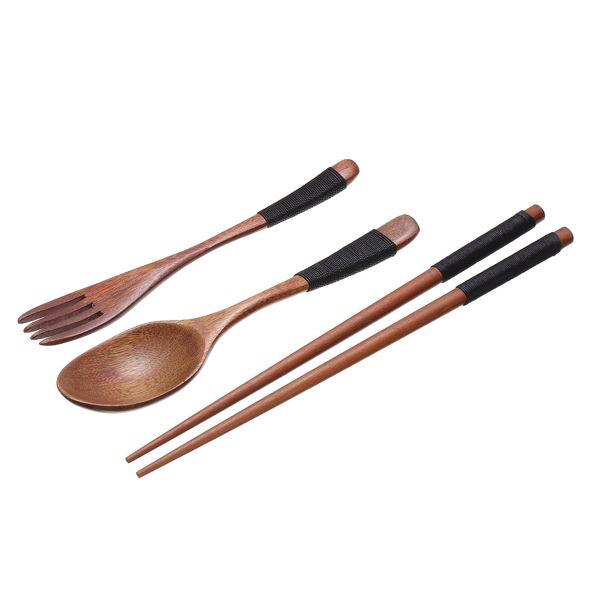 3Pcs/set Portble Wooden Chopsticks Spoon Fork Tableware Japanese Style With Storage Bag