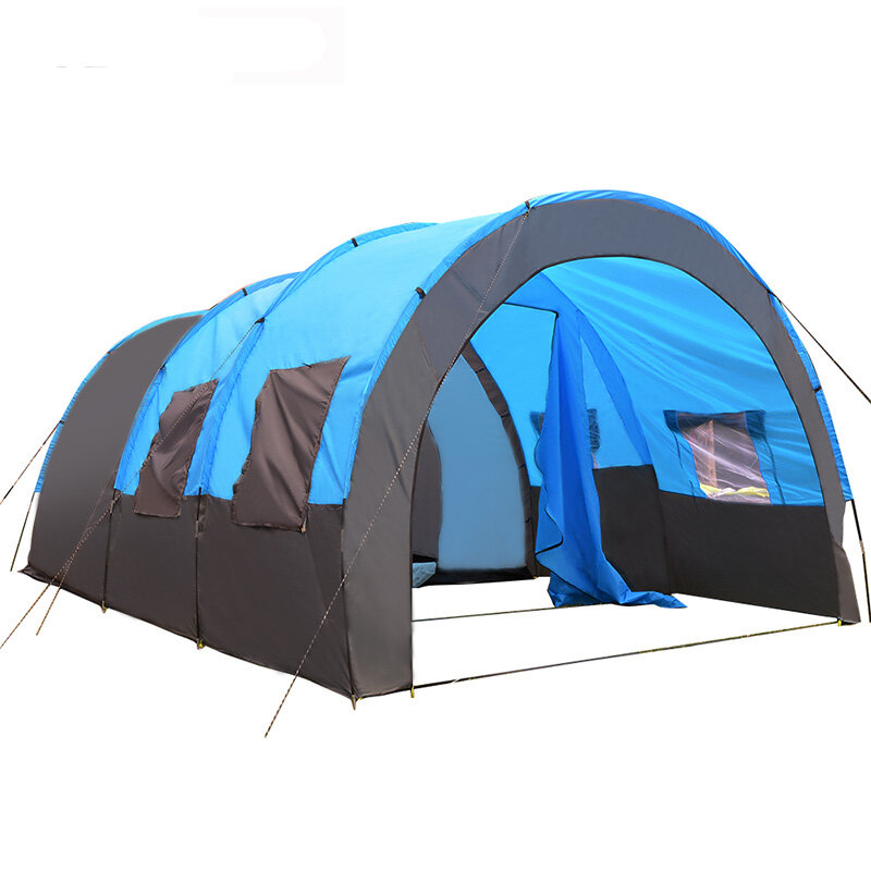 Grande tenda impermeável para 8-10 pessoas com quarto grande, ideal para acampar em família ao ar livre, festas no jardim e com toldo para proteger do sol.