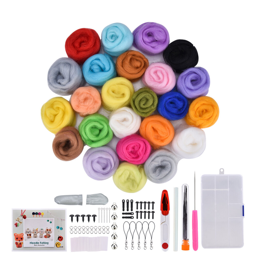 24 Color DIY Wool Felt Kit Needles Tool Set Handmade Needle Felting Mat Starter Fabric Sewing Kit for DIY Felting Craft