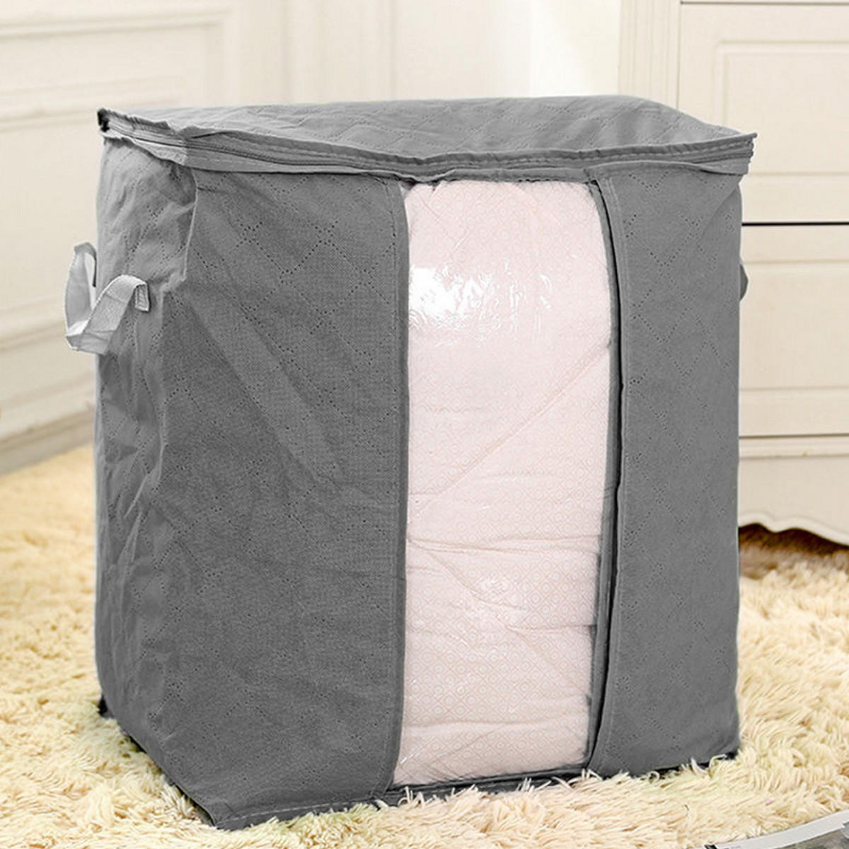 Foldable Bamboo Charcoal Storage Box Clothes Blanket Closet Organizer Bag Quilts Storage Bag