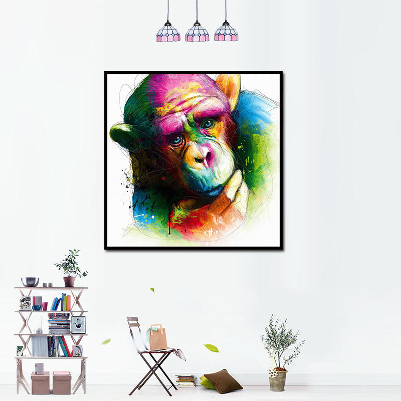 Miico Handgeschilderde olieverfschilderijen Abstract Colorful Nadenkend Gorilla-kunst aan de muur vo