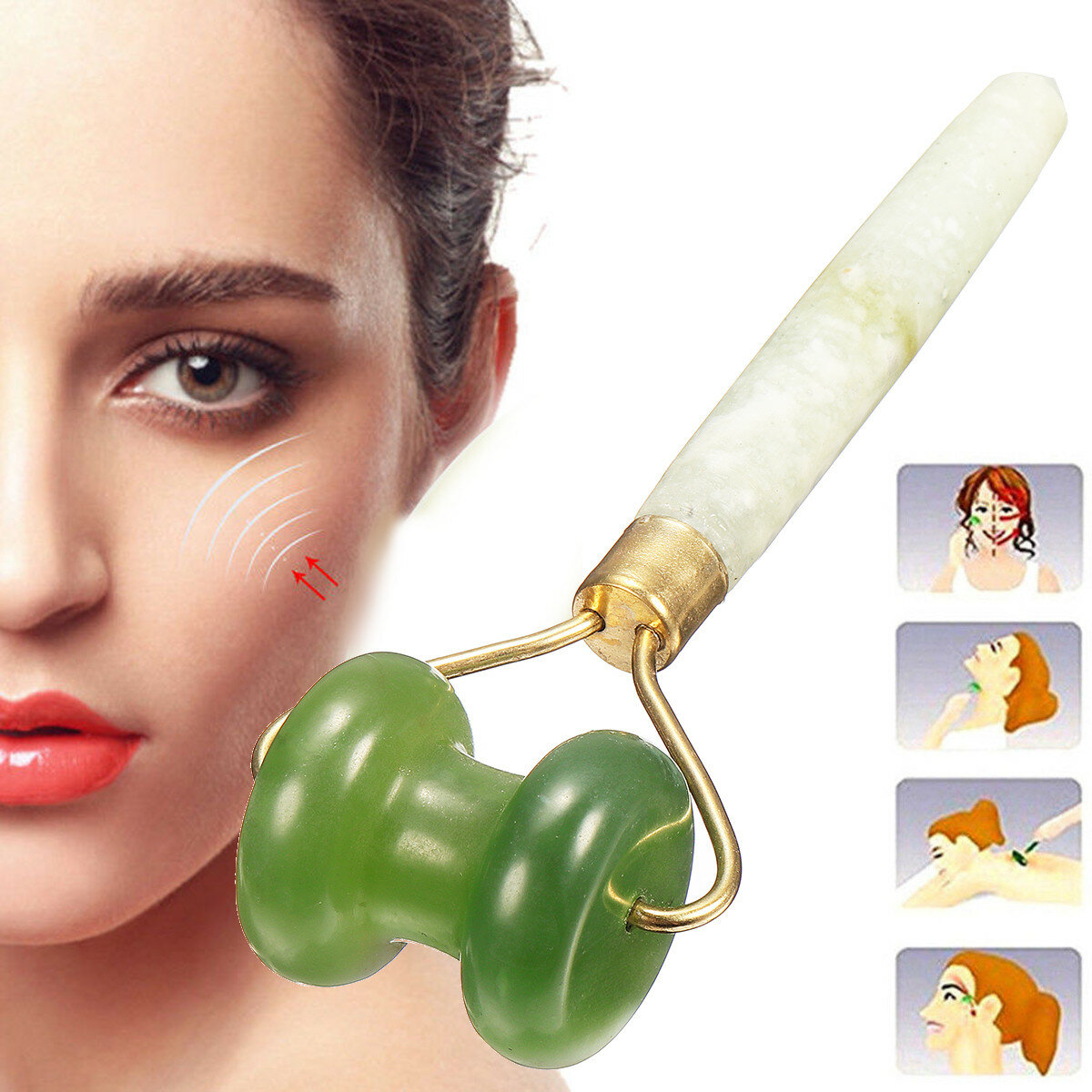 Jadegrün Roller Massagegerät Gesund Gesicht Beauty Körper Kopf Hals Fuß Grün 