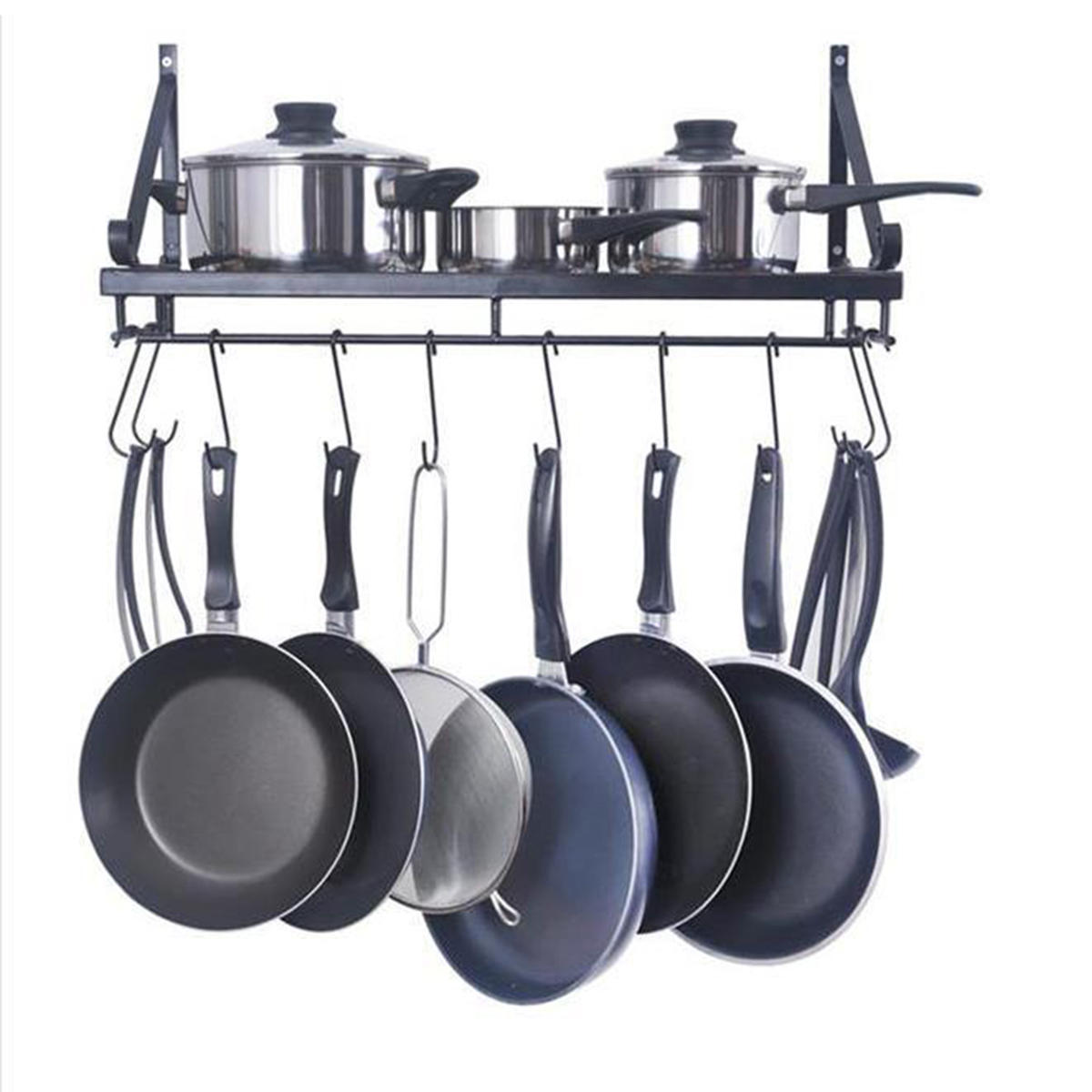 Wall Mount Pot Pan Hanging Rack Kitchen Cookware Storage Organizer Holder Hook 