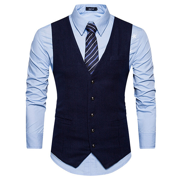 Vintage british solid color v neck single breasted jacket vest for men ...