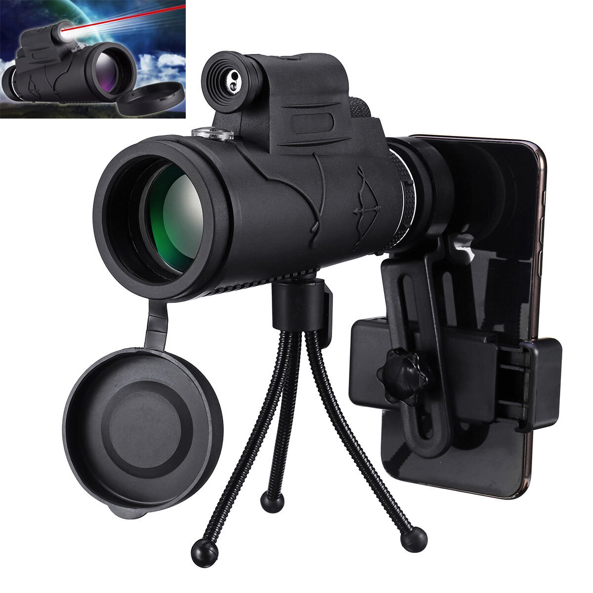 IPRee® MLS-L1 40x60 Monokular HD Optik BAK4 LED-Taschenlampen-Teleskop mit niedriger Nachtsicht und Stativ-Handyhalterung