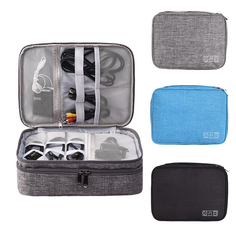 حقيبة تخزين رقمية متعددة الوظائف مع شاحن USB ومنظم سماعات رأس ، حقيبة كابل محمولة للسفر.