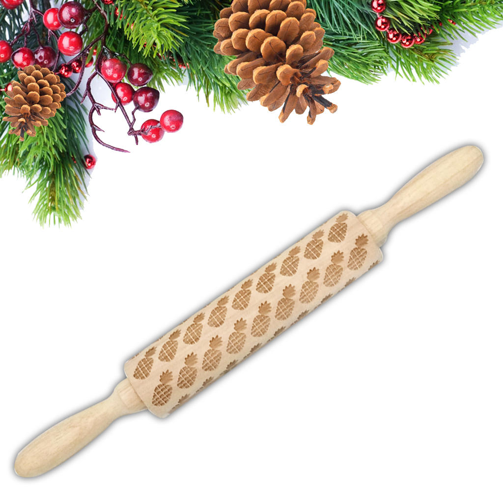 

JM01691 Wooden Christmas Embossed Rolling Pin Dough Stick Baking Pastry Tool New Year Christmas Decoration