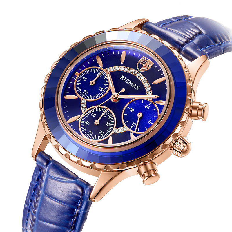 

RUIMAS 592 Модные часы Женское Водонепроницаемы Кожаный ремешок с хронографом Светлые роскошные кварцевые часы