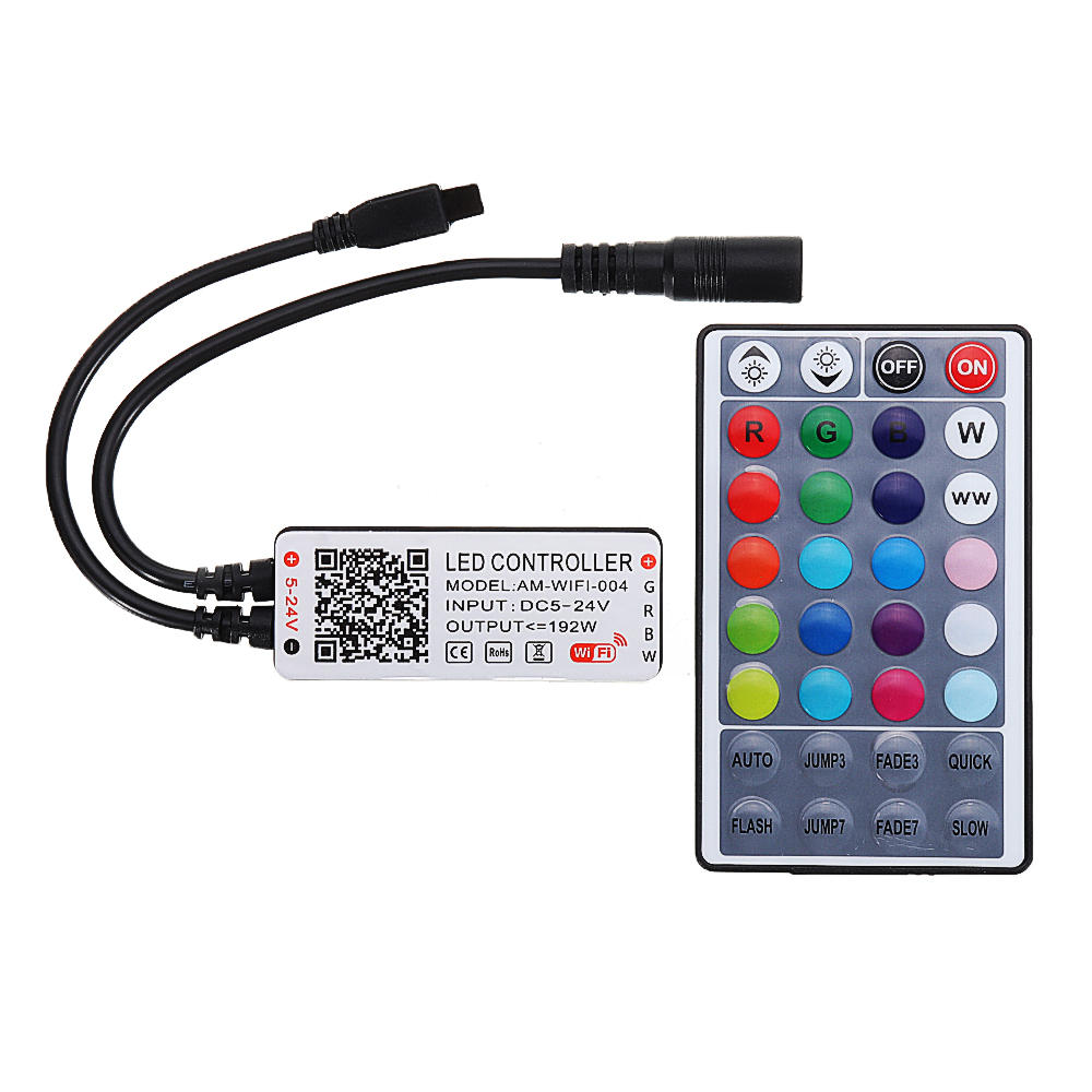 

Smart WiFi 5Pin RGBW LED Strip Controller+32Keys Remote Control Work With Amazon Alexa Google Assistant 5-24V