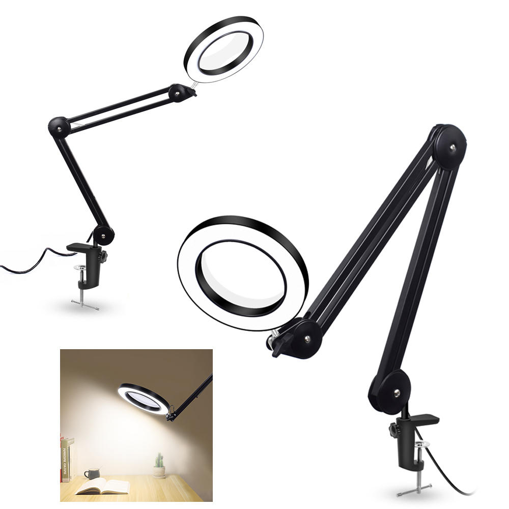 

YG-810-1 5X 780mm Magnifying Lamp Illuminated Desktop Magnifier LED Lamp with 81mm Clamp Swivel Arm or Reading with Dust