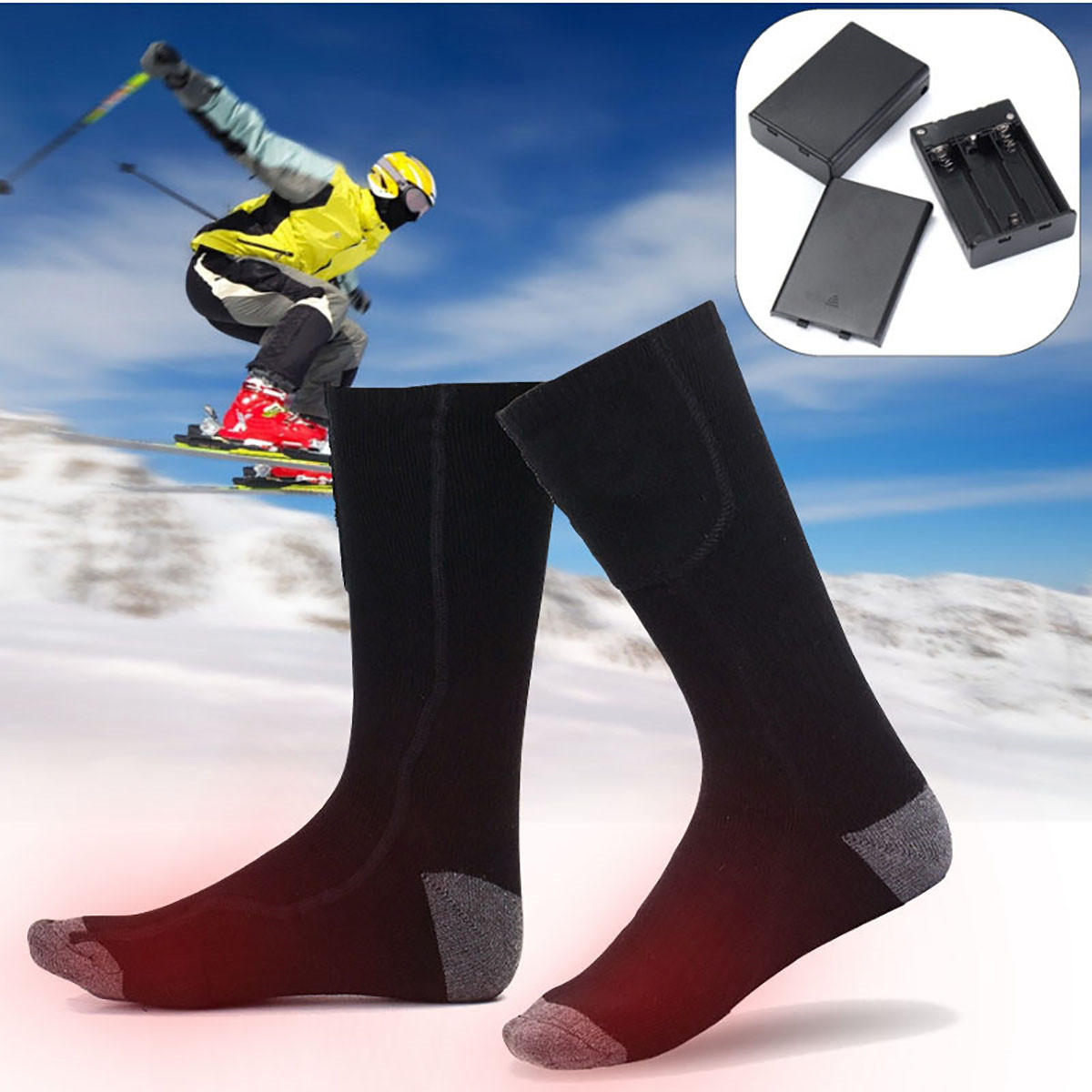 1 Çift Pamuk Elektrikli Isıtma Pamuk Çorap Ayak Isıtıcı Kış Ayak Termal SKiing Sürme Isıtmalı Çorap