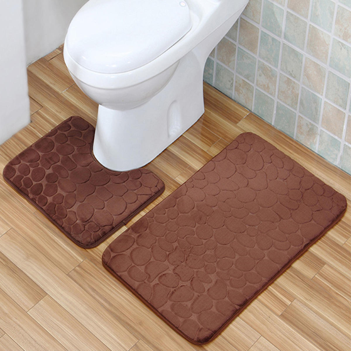 

2 PCS Non Slip Toilet Cover Rugs Bath Mat Set Bath Shower Bathroom Floor Carpet