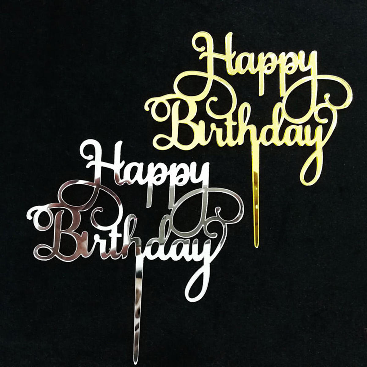 Gelukkige verjaardag acryl taart Topper decoraties zilver goud feestartikelen