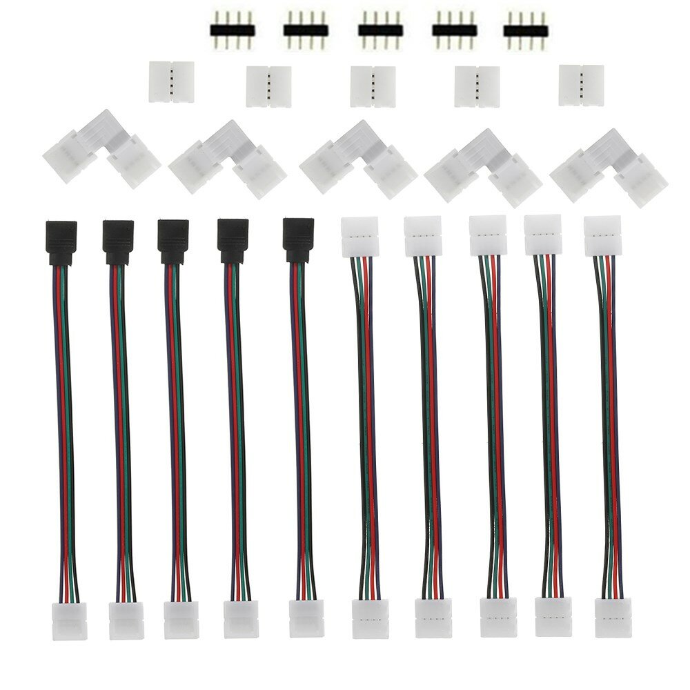 10mm 4Pin RGB 5050 LED Strip Light Solderless Connector Clip Adapter Cable 