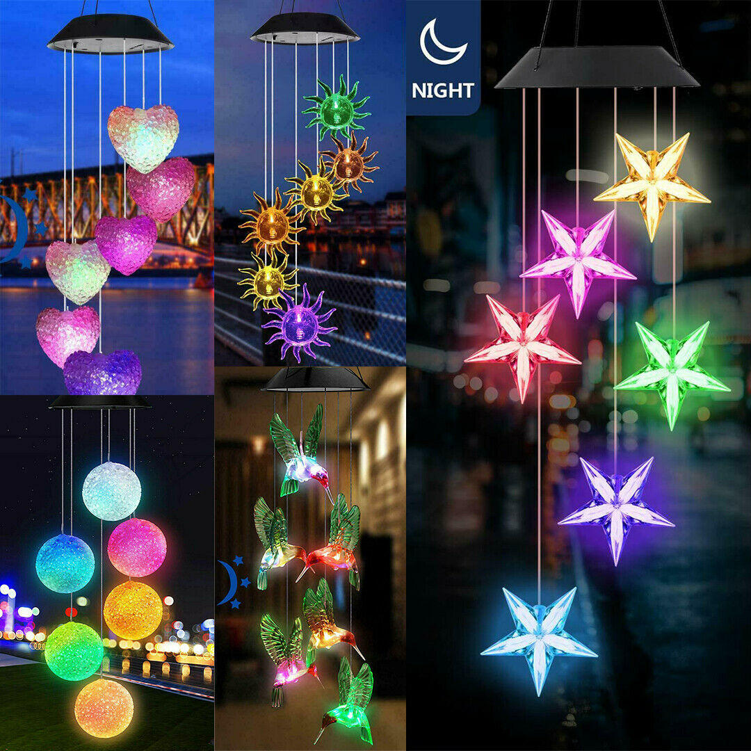 Solar LED Garden Wind Chimes outdoor Colour Changing Xmas Lights large Hanging 