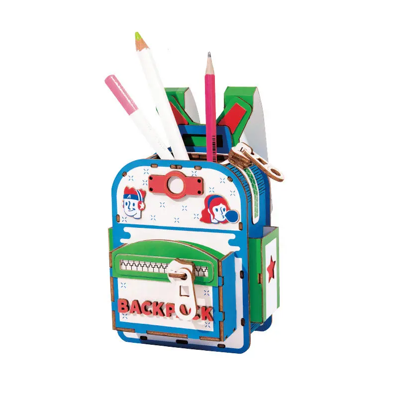 Rolife tg12 wooden desk organizer backpack pen holder diy small bag model building