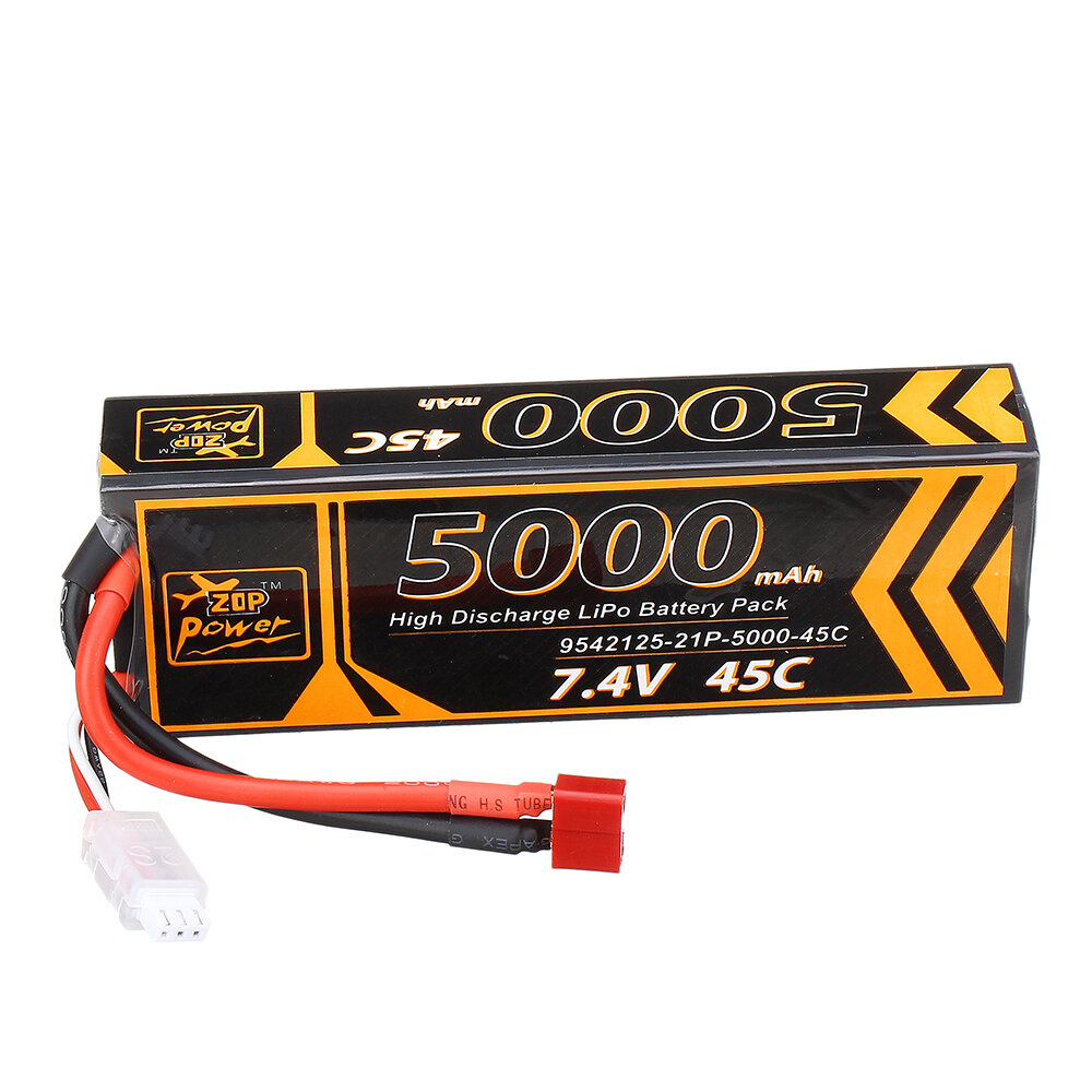 ZOP Power 7.4V 5000mAh 45C 2S Lipo-batterij T Plug voor 1/10 RC Racing Car