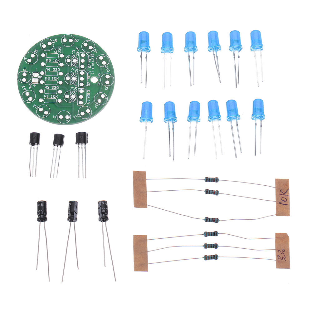 

10pcs DIY Blue LED Round Flash Electronic Production Kit Component Soldering Training Practice Board