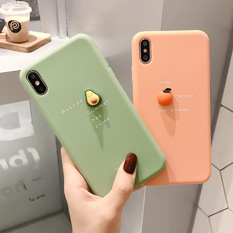 Bakeey 3D Candy Color Avocado Letter Pattern Soft TPU Protective Case for iPhone XS MAX XR X for iPhone 7 6 6S 8 Plus Back Cover