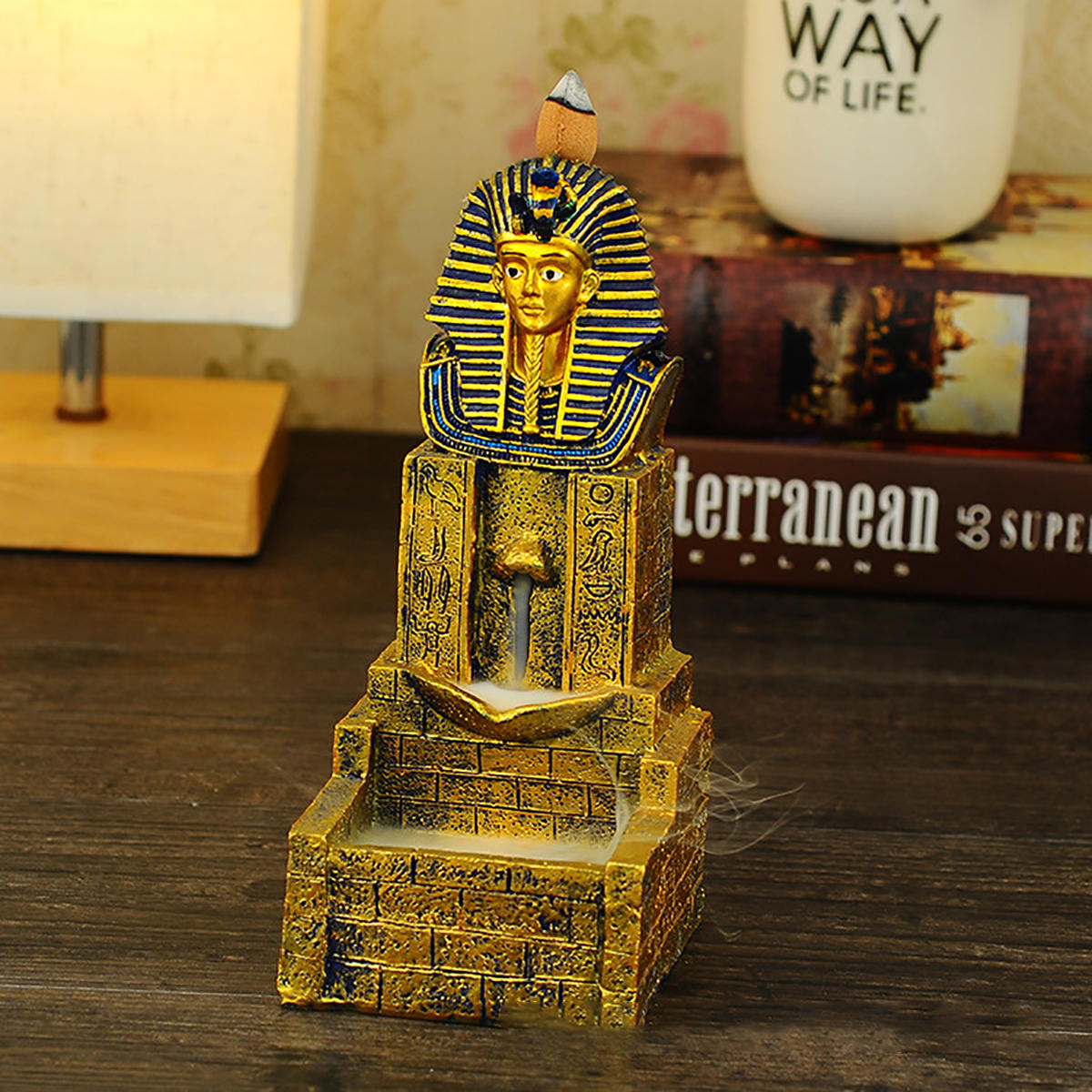 Seraphic Egyptian Pharaoh King Golden Backflow Incense Burner Holder