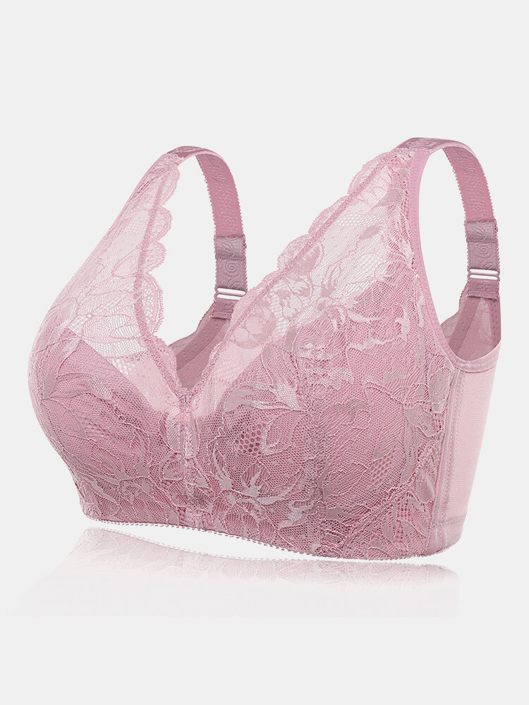 

Wireless Lace See Through Full Coverage Cotton Lining Gather Bra