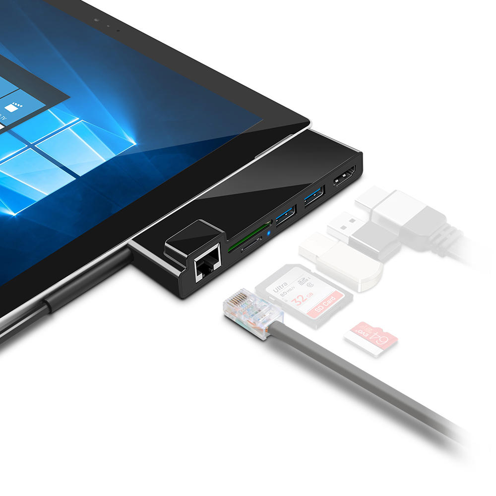 ROCKETEK SUR368 / SUR468 / SUR568 Surface HUB USB Hub-kaartlezer voor Surface Pro 3/4/5/6 met 1000 M