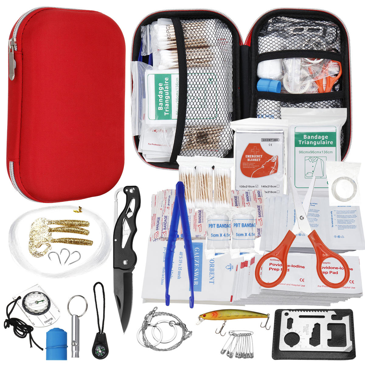 Full 304PCS Outdoor Emergency Survival Kit Gear Medical Bag for Home Office Car Boat Camping Hiking