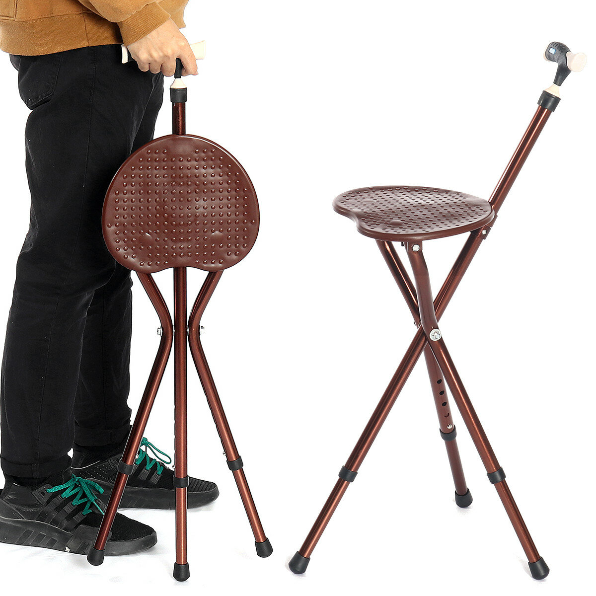 Height Adjustable Folding Rest-Stool Chair Cane With LED Light Portable Walking-Stick Chair Folding Chair For The Old