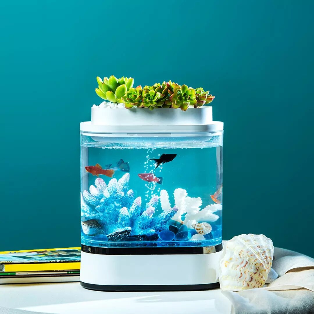 

Geometry Mini Fish Tank USB зарядка самоочищающаяся Аквариум с 7 цветами Светодиодный для украшения дома