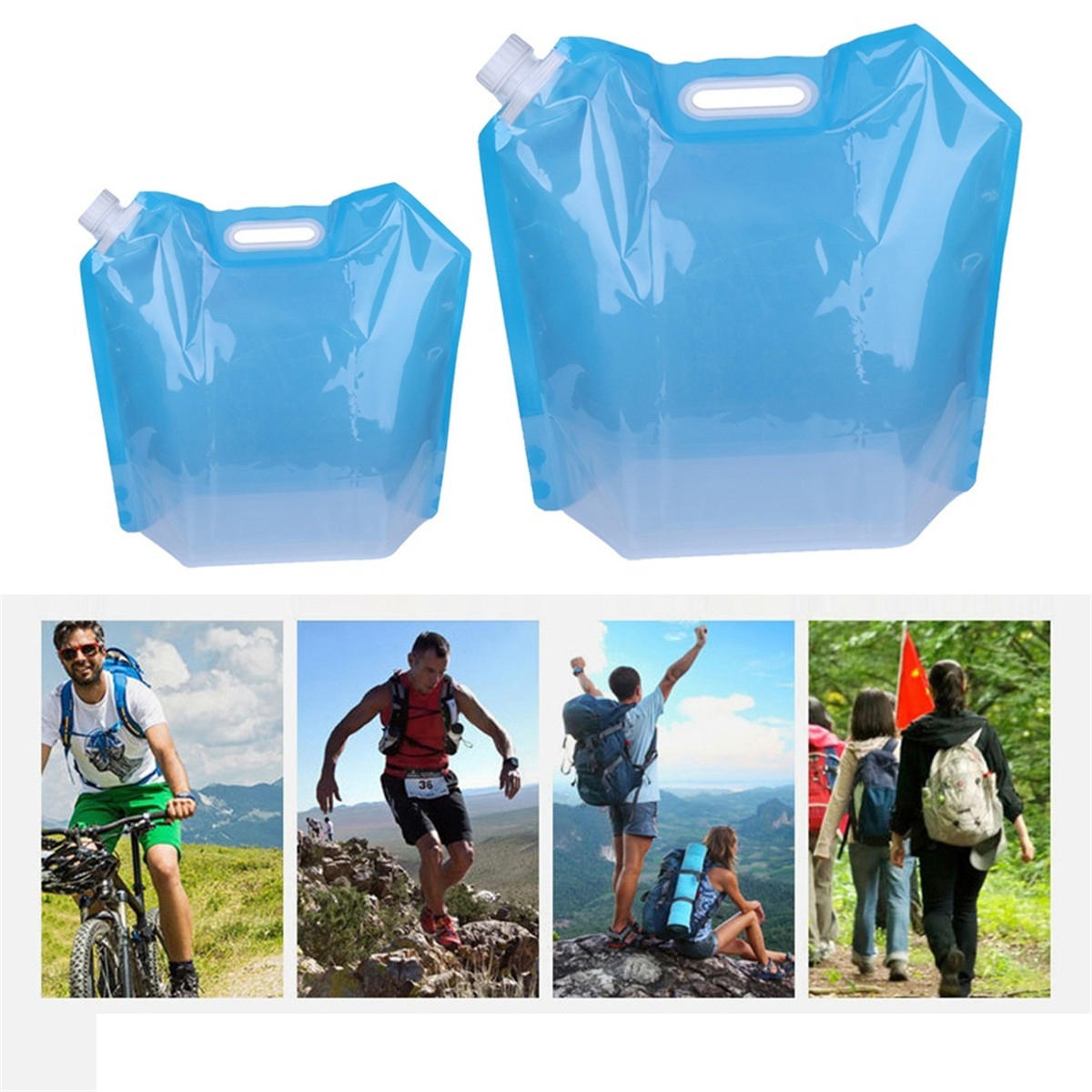 Összecsukható, környezetbarát PVC víztároló táska 5/10 liter kapacitással kültéri tevékenységekhez és utazásokhoz