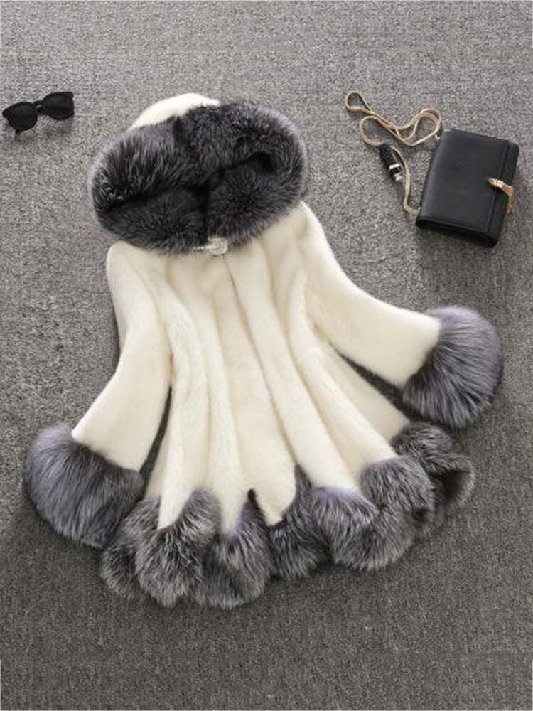 S-4XL Fashion Women Hooded Faux Fur Coats