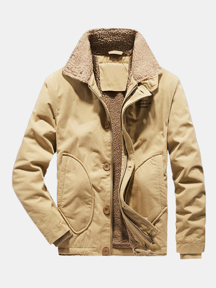 Mens vintage brushed collar big pockets warm jacket Sale - Banggood.com
