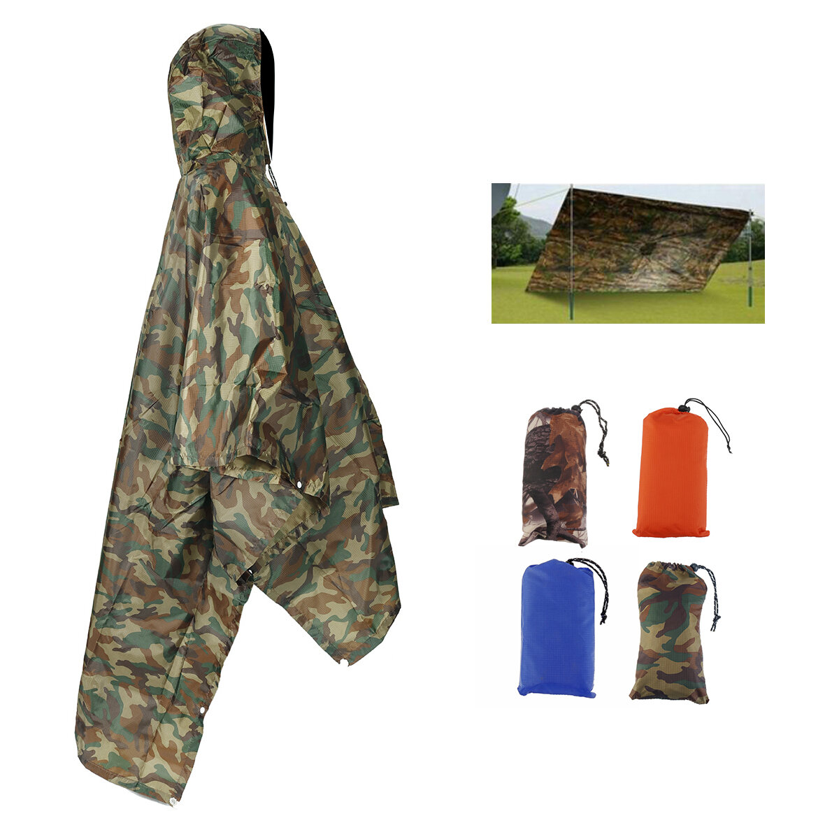 IPRee® Three in One Outdoor Poncho Picnic Mat Tents Raincoat Moisture Proof Mat Camping Hiking Picnic Hunting Rain 210T