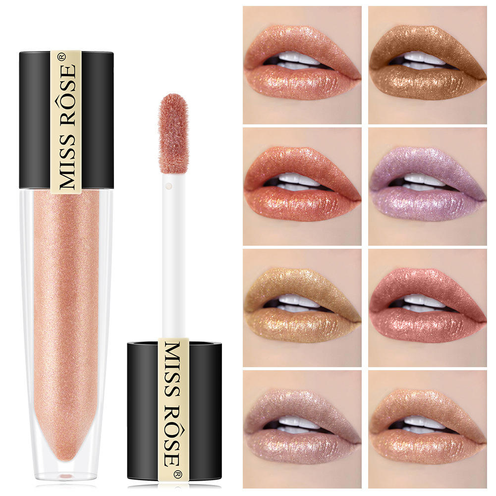 

Miss Rose Shimmer Lip Gloss Pearly Metallic Lip Stick Waterproof Long-lasting Lip Gloss Beauty Cosmetics Make Up Lip Mak