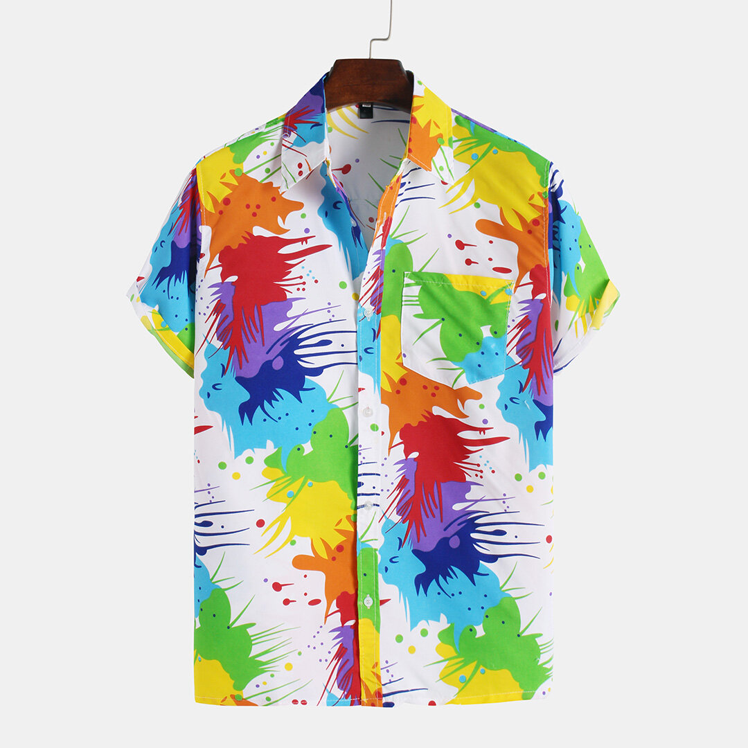 Men colorful inkjet print short sleeve shirts Sale - Banggood.com sold ...