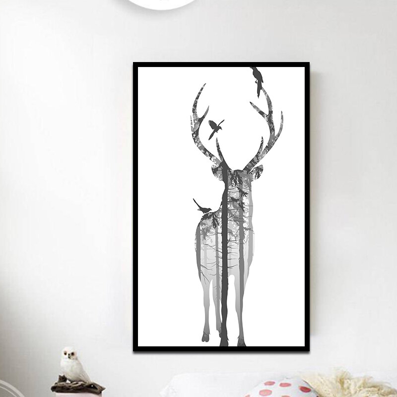 Miico Hand Painted Oil Paintings Simple Style Deer Family B Wall Art For Home Decoration Painting
