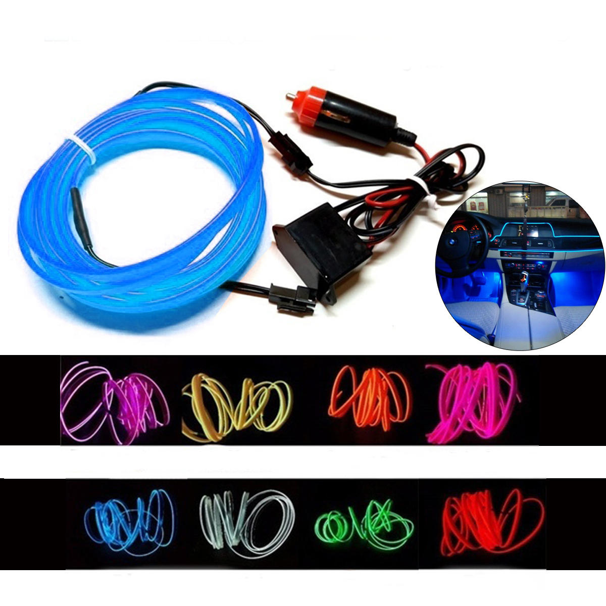 

1M Flexible Neon EL Wire Light Atmosphere Car Strips Lamp Interior Decoration Strips Lighting + DC12V Driver